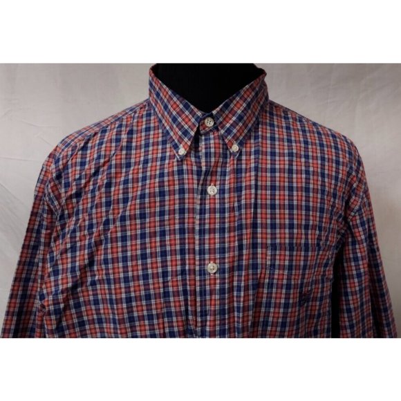 Chaps Easy Care EST 1978 Mens XXL Red Blue Plaid Long Sleeve Button Up Shirt - Picture 2 of 12